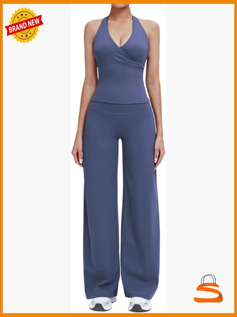 2-Piece Workout Set: Halter V Neck Tank & Yoga Pants
